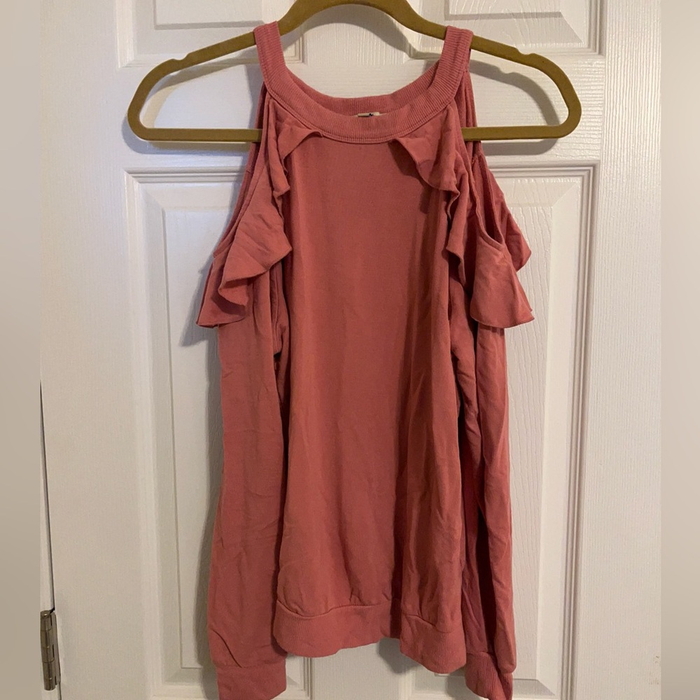 Express pale pink Peak a boo shoulder long sleeve top